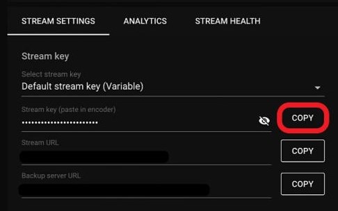 copy stream key from YouTube to OBS