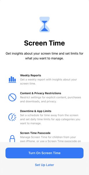 tap turn on screen time