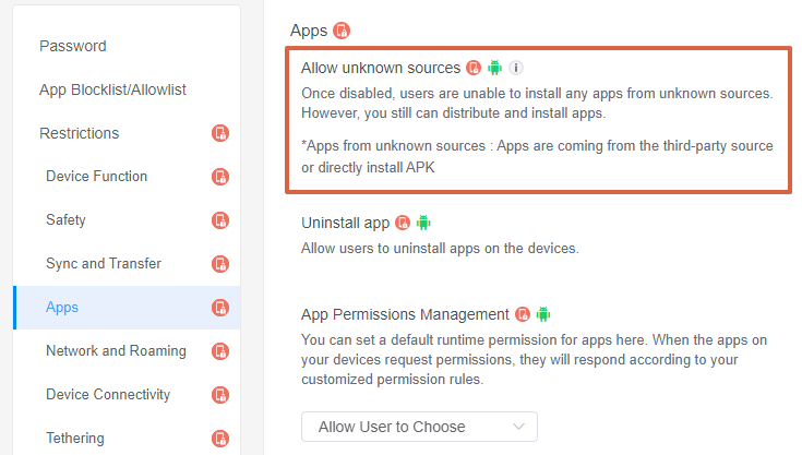 Access the "Allow Unknown Sources" Policy